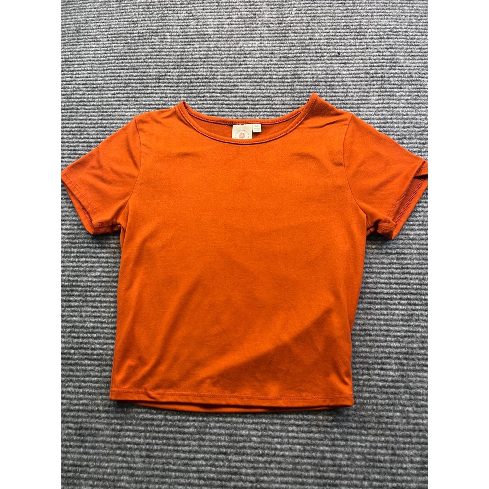 Live In The Moment Womens XS Burnt Orange Rust Short Sleeve Crop Top Baby Tee